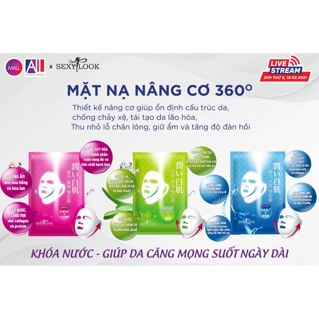 Set 5 mặt nạ nâng cơ giữ ẩm/ trắng da/ săn chắc 360º Sexylook v-shape mask TẶNG 1 mặt nạ Sexylook