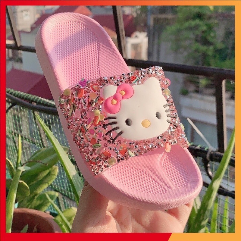 dép Lê bé gái hello kitty ngắn đá kim sa (kèm video)