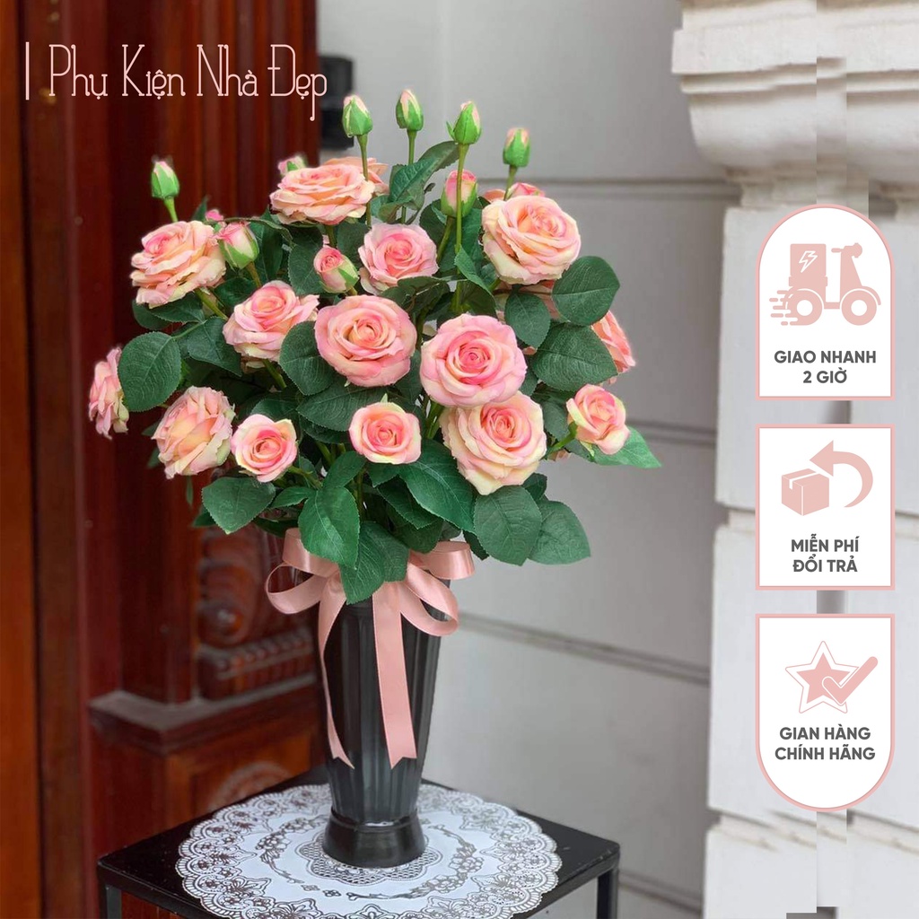 Bình hoa giả hồng leo pháp lụa trang trí đẹp PKND FLOWER &amp; DECOR