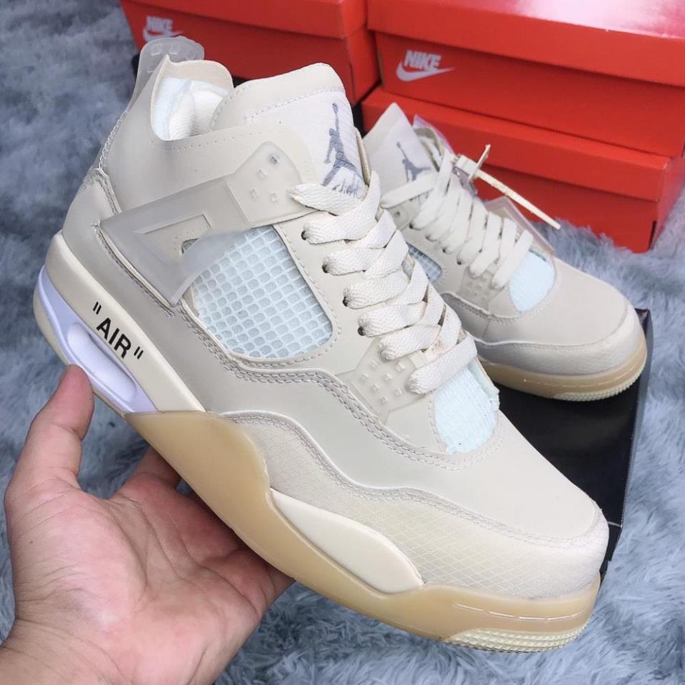 Giày Sneaker JD4 OFF WHITE, Giày jordan4 màu kem Nam Nữ hàng Cao Cấp, Đẹp Êm Ái Nhất