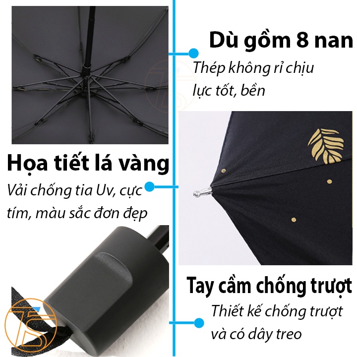 Dù Xếp Gọn Chiếc Lá 8 Nan Chống Tia Cực Tím, Tia Uv Đẹp Dễ Thương - Ô Đi Mưa Đi Nắng