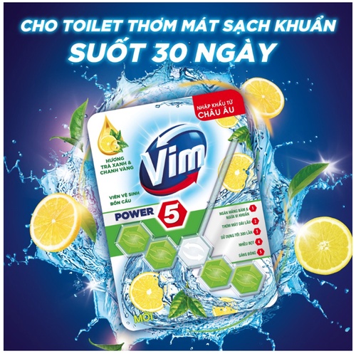 Thùng 9 vỉ Viên treo bồn cầu VIM POWER 5 sạch khuẩn thơm mát 55g/viên