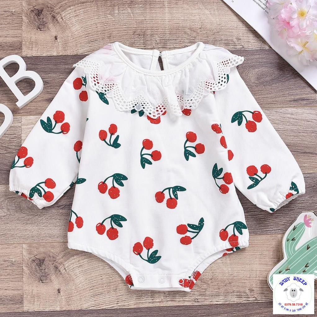 Body Cotton cao cấp họa tiết Cherry cổ Bèo ren trắng cho bé diện tết thôi nôi đi chơi chụp hình