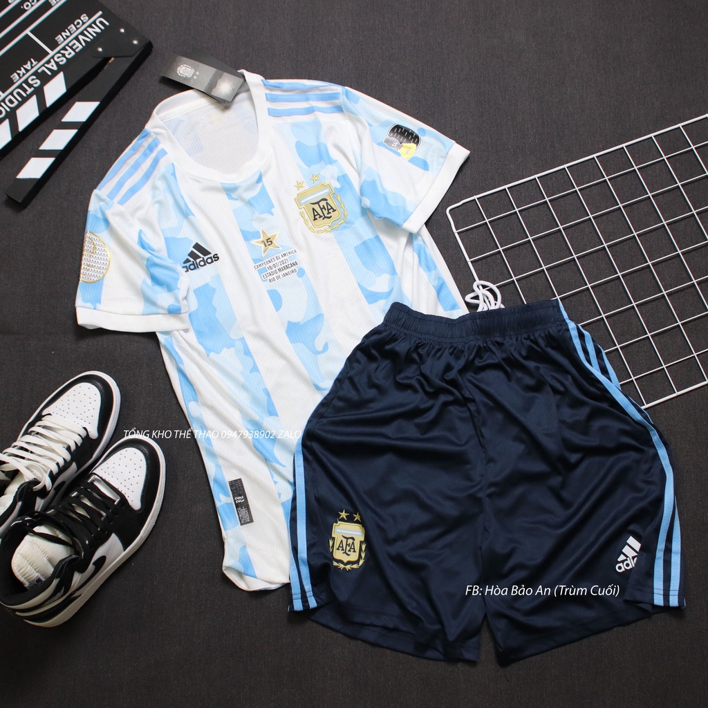 Áo Argentina Copa América 2021- Set Bộ Thể Thao Tuyển Agentina Màu Trắng Xanh Quần Tím Than - Vải Thái Chuẩn Áo Đấu