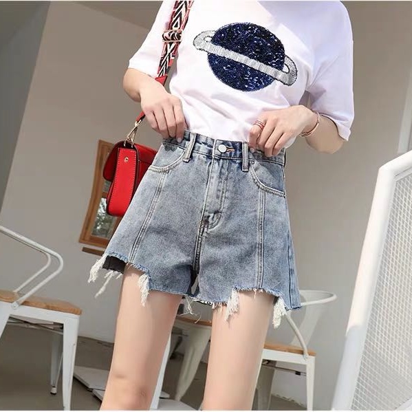 Quần Short Denim Lưng Cao Thời Trang Hàn Quốc Dành Cho Nữ