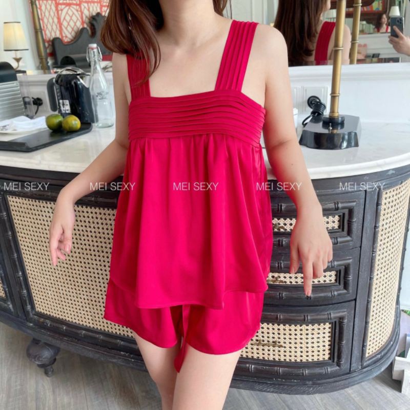 Siêu phẩm bộ lụa 2 dây xếp ly bản to