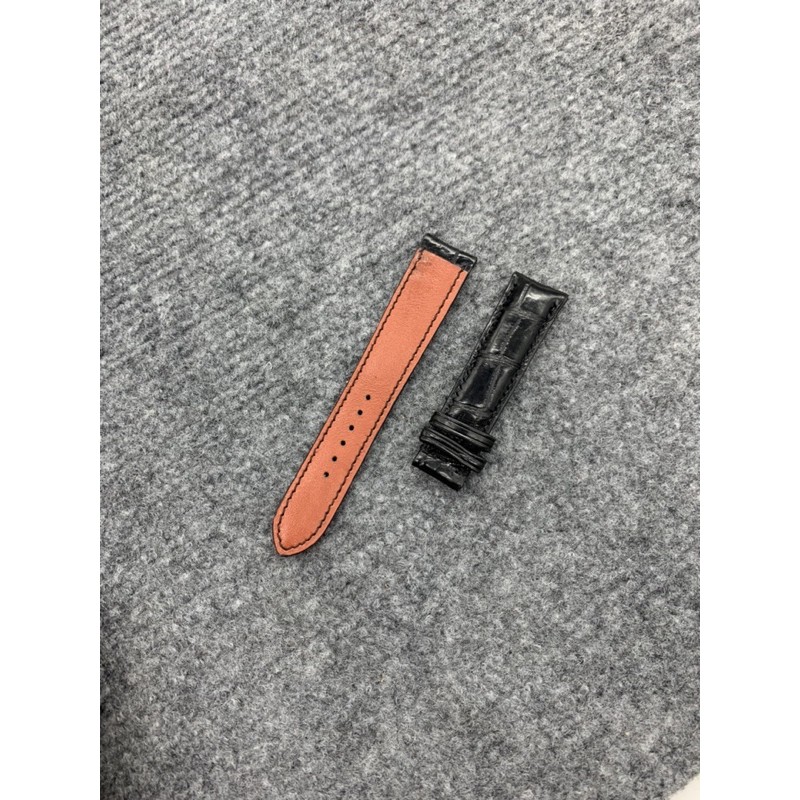 Dây da đồng hồ cá sấu Handmade Full độn , dây da đồng hồ khâu tay màu đen size 20-18mm