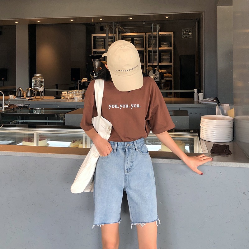 Xiaozhainv Quần short denim Xiaozhainz kiểu dáng đơn giản