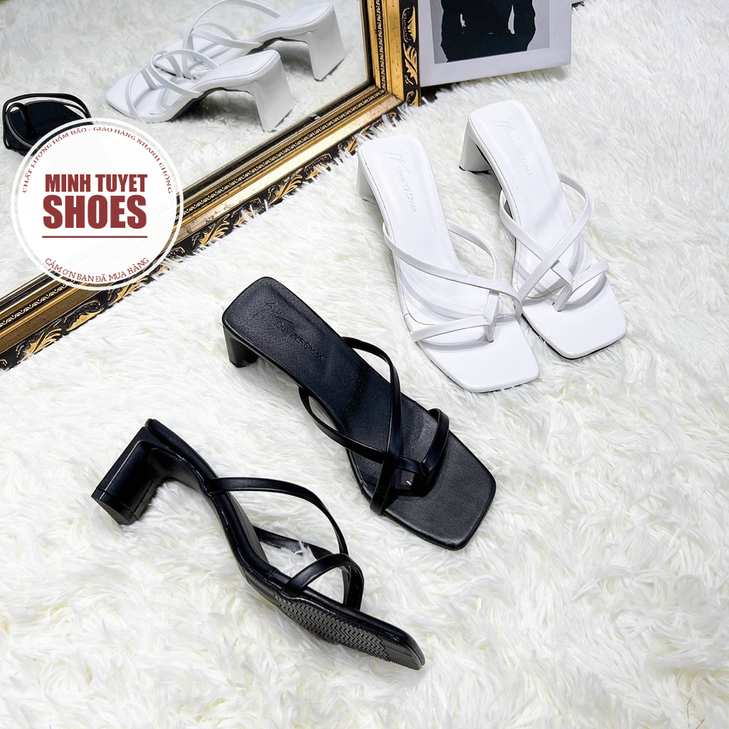 GIÀY NỮ MINHTUYETSHOES CAO GÓT KẸP NGÓN QUAI CHÉO MẢNH -GUỐC NỮ XỎ NGÓN MŨI VUÔNG MÃ GOTTRU