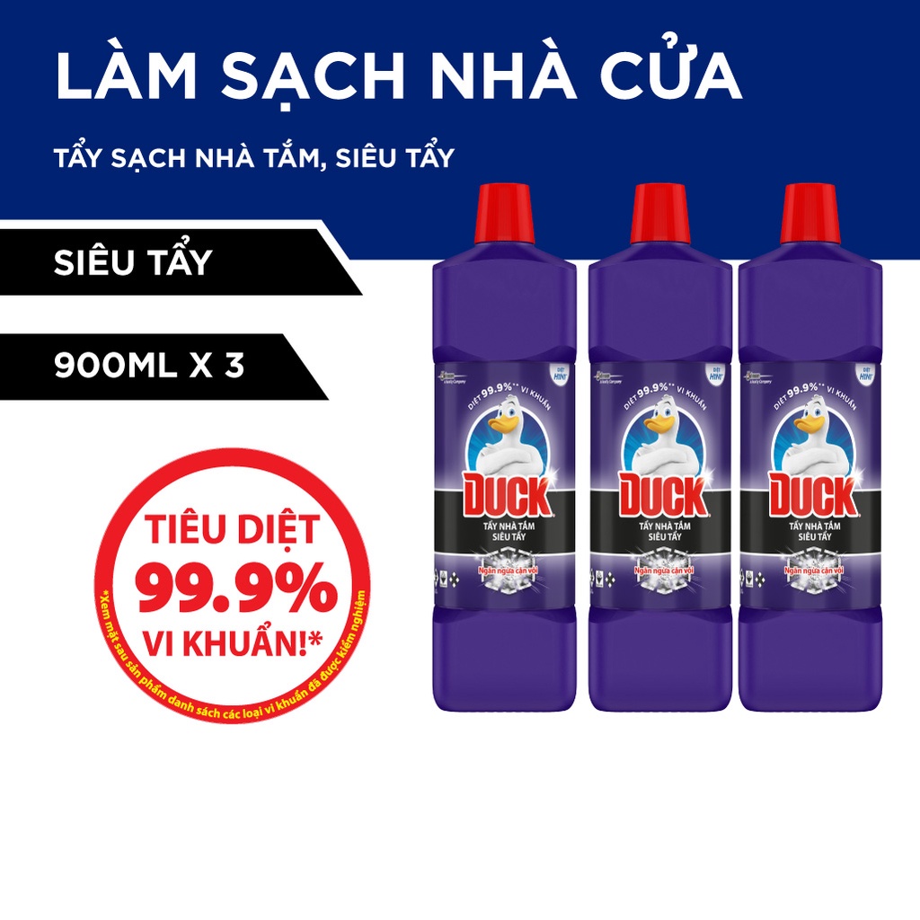 [Mã FMCGSCJ03 giảm 8% đơn 150k] Combo 3 DUCK Tẩy Rửa Nhà Tắm Siêu Tẩy Pro 900ml/chai