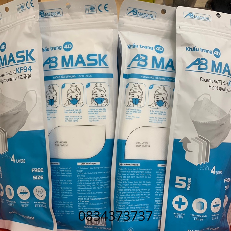Khẩu trang kf94 công nghệ hàn quốc 4D MASK  kháng khuẩn 4 lớp combo 5 cái