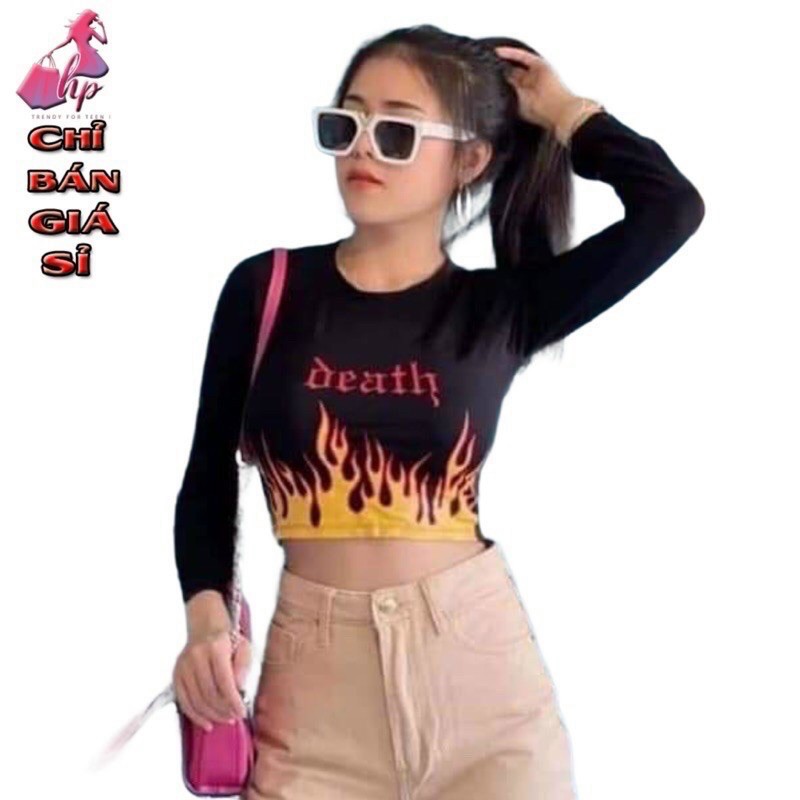 Áo thun croptop dài tay death ngọn lửa ☘️☘️☘️c