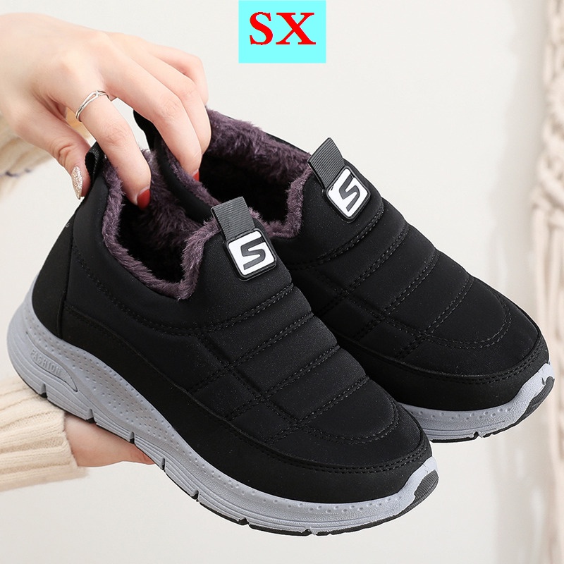 Giày lười cotton lót nhung giữ ấm thời trang cho phụ nữ trung niên