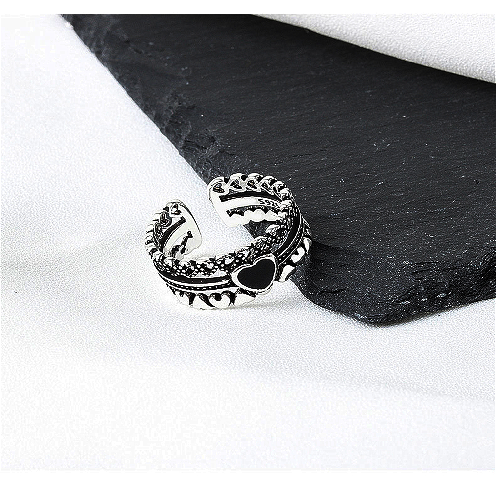 🌱FOREVER🌱 Open Ring For Women Jewelry Heart Vintage Ins Simple Style|Personality Adjustable Black