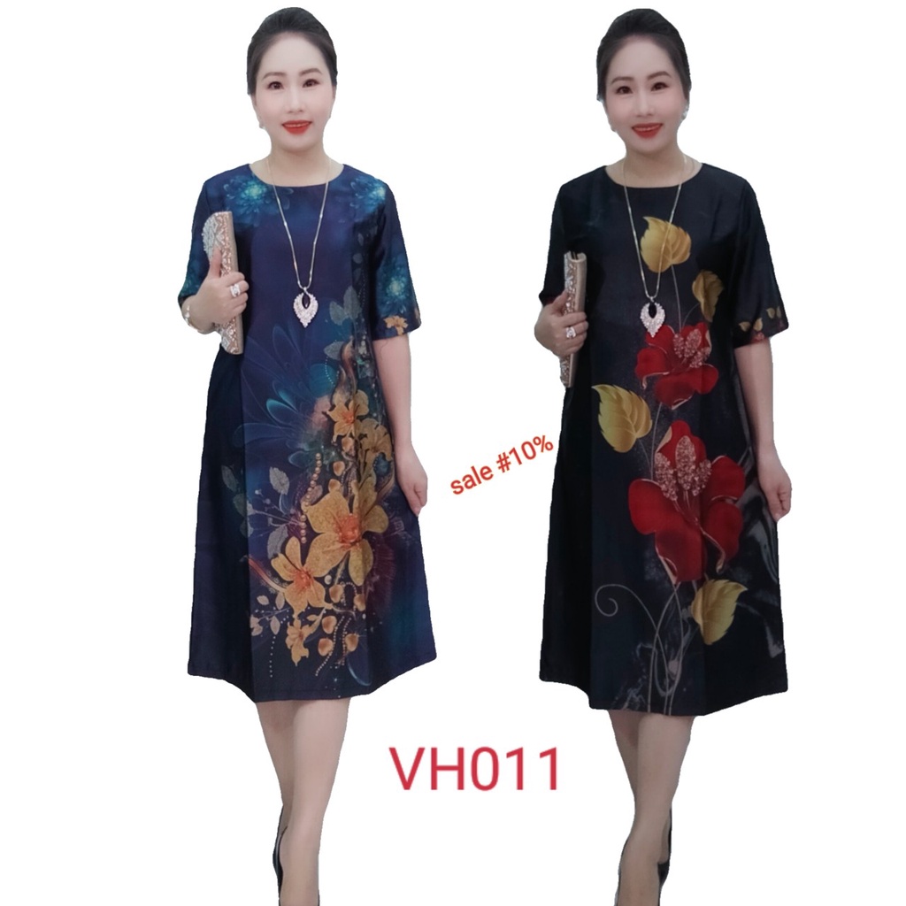 Đầm suông trung niên giá tốt mã VH011 chất liệu vải lụa thượng uyển mềm mịn mát sang chảnh FOM che khuyết điểm bụng.