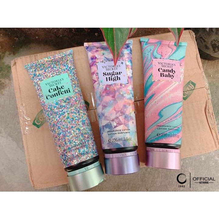 Dưỡng Thể 🌸𝑭𝒓𝒆𝒆𝒔𝒉𝒊𝒑🌹 Dưỡng Thể Nước Hoa Victoria's Secret Lotion 236ml 🧁 CAKE CONFETTI 🧁 Body Mist - Xịt Thơm Body