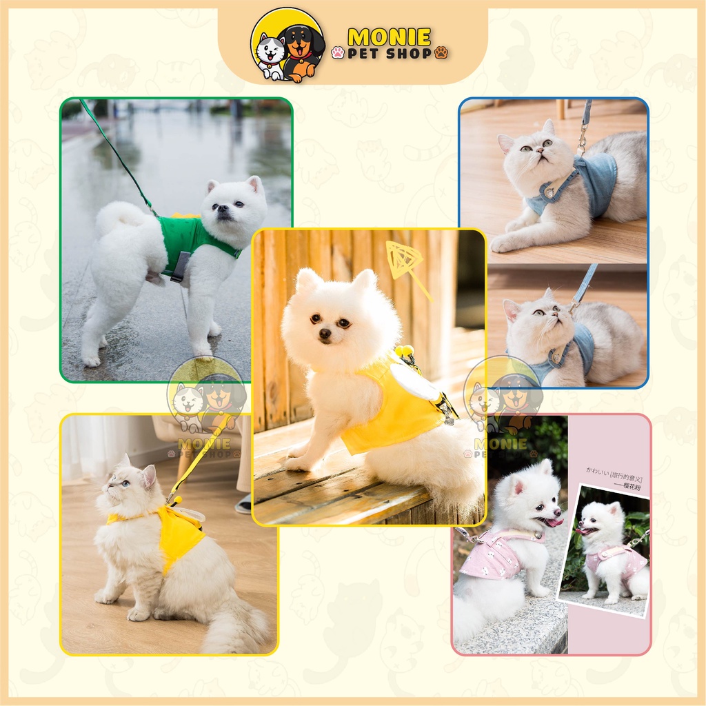 [Hỏa tốc] Dây yếm dắt chó mèo, thú cưng đi dạo phong cách dễ thương