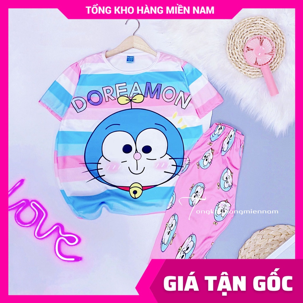 Đồ bộ thun lửng cho bé mặc nhà size đến 70kg chất thun mềm mát in hình Doremon Kitty Hoạt Hình dễ thương DBRBL FULL SIZE