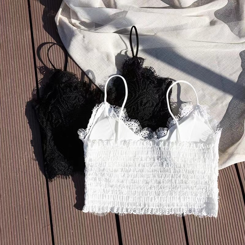 DUNEA Áo hai dây hở lưng phối ren phong cách retro quyến rũ cho nữ