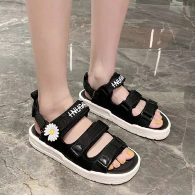 [ free ship 50k ] Dép Sandal Nữ Quai Ngang Dép Học Sinh Đính Hoa Cúc