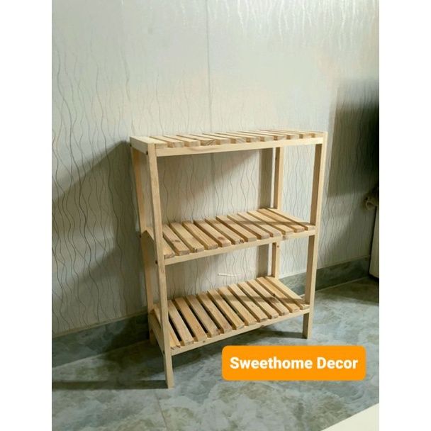 Kệ gỗ đa năng 3 tầng ♥️Size 75x55x30cm♥️ Để được bình nước 10L và lò vi sóng