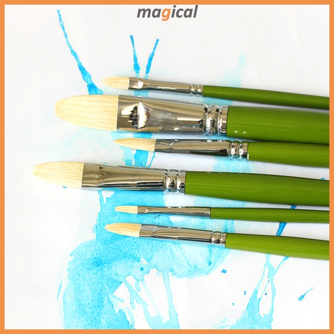 Bộ 6 cọ vẽ tranh sơn dầu cán gỗ hình con heo | BigBuy360 - bigbuy360.vn