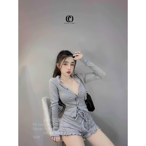 Áo sơ mi,áo cổ v,áo tay dài,quần đùi,quần ngắn cạp cao,thun gân,sét bộ EDNA OOTD