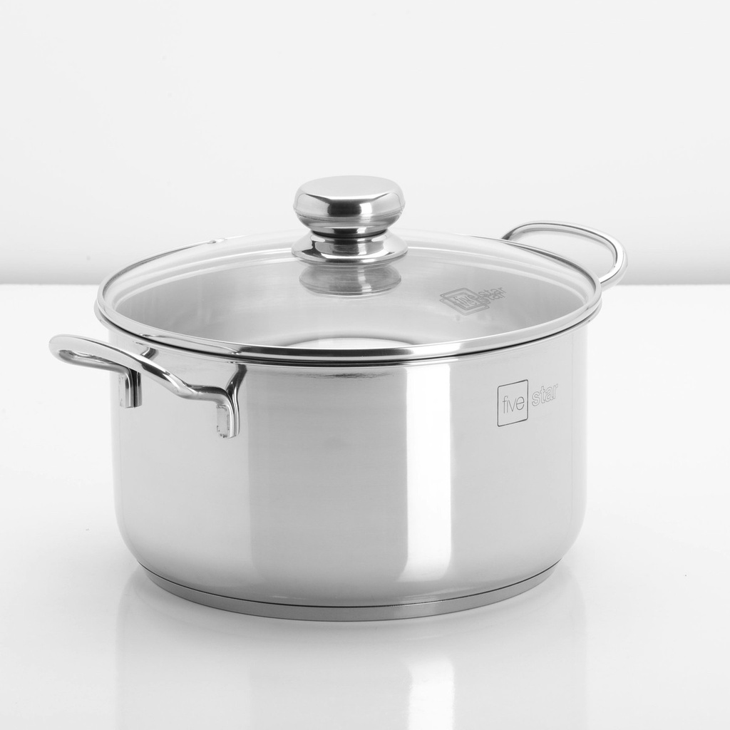 Bộ nồi inox 430 Fivestar Standard 3 đáy bếp từ nắp kính FS06CG
