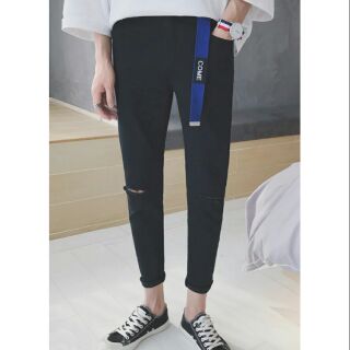 Quần baggy đen rách gối