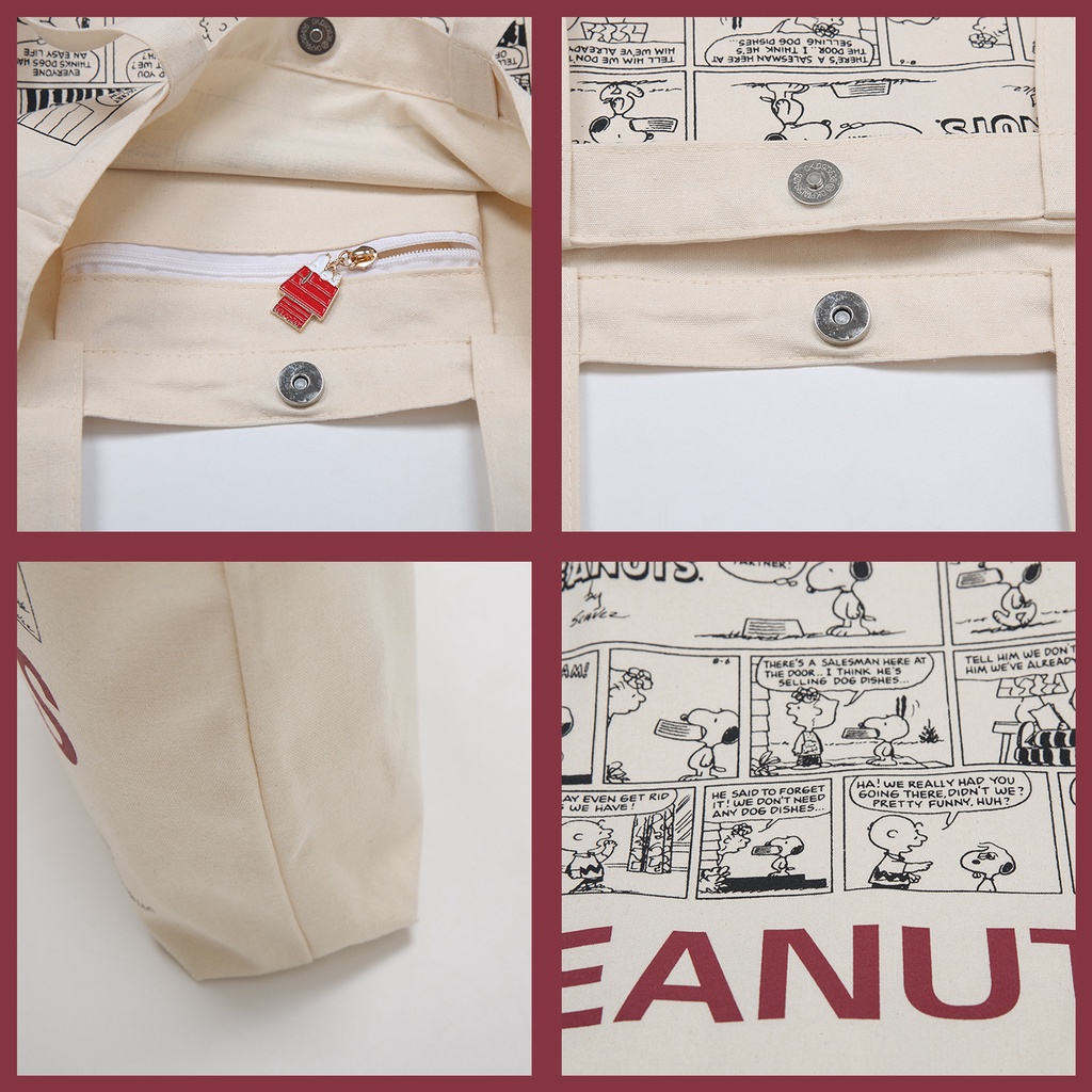 Túi Xách Vải Canvas In Hình Snoopy Dễ Phối Đồ Thời Trang Xuân Hè Cho Nữ