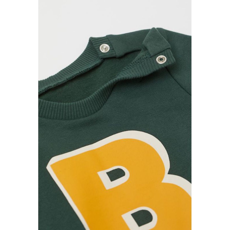 Set nỉ trần bông xanh rêu chữ B cho bé trai H&M authentic 💯