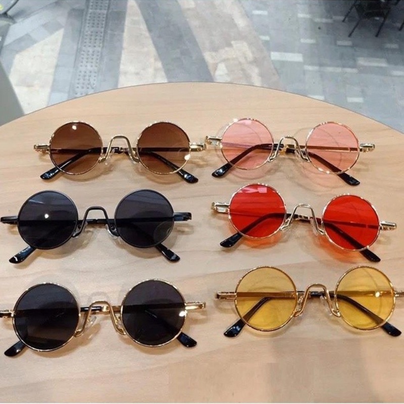(KIQI-FASHION) COD Kính Mát Gọng Tròn Kim Loại Chống Tia Uv400 Thời Trang