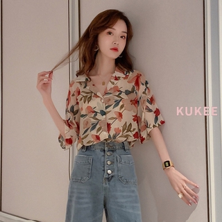 Áo sơ mi hoạ tiết hoa phong cách hàn quốc thanh lịch