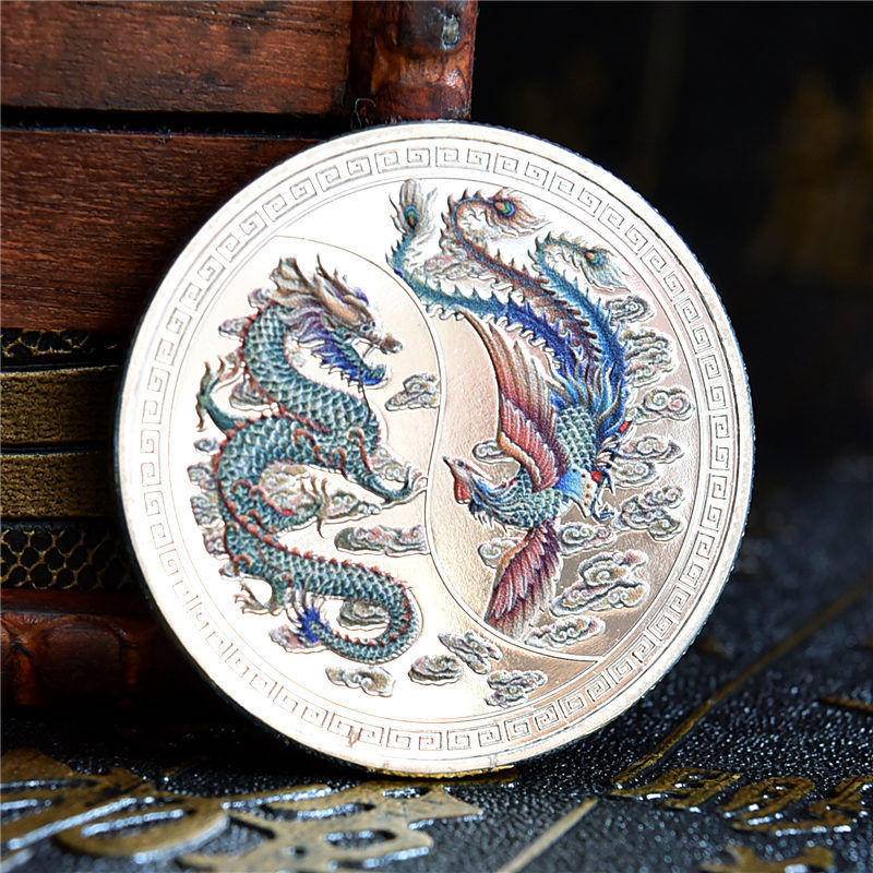 Đồng Xu In Hình Rồng Phượng Nhiều Màu Sắc