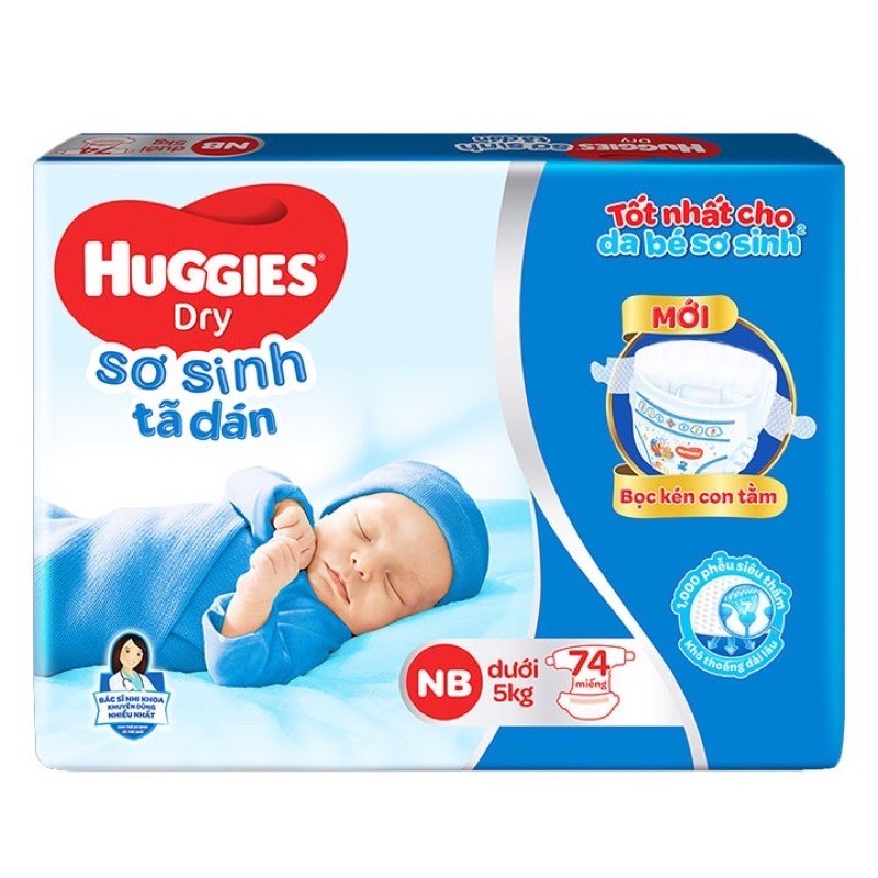 Tã dán sơ sinh Huggies NB74 - Size Newborn 74 Miếng - Cho bé dưới 5 Kg
