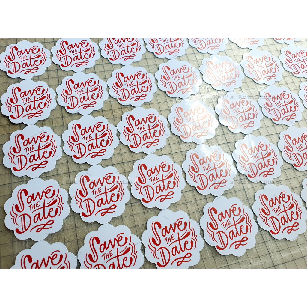 Sticker &quot;save the date&quot; trang trí tiệc cưới, thiệp cưới - giấy kraft / trắng bóng