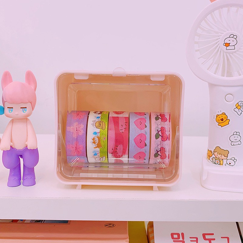 Hộp Nhựa Mini Để Bàn Đựng Washi Tape Trong Suốt Đựng Phụ Kiện Đa Năng Trang Trí Bàn Học Có Thể Xếp Chồng Lên Nhau