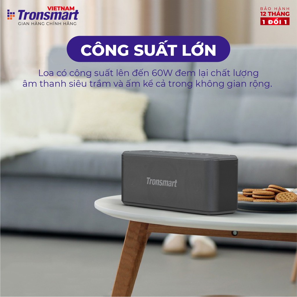 Loa Bluetooth 5.0 Tronsmart Element Mega Pro - 60W - Hỗ trợ TWS và NFC ghép đôi 2 loa - Hàng chính hãng - BH 12T 1 đổi 1