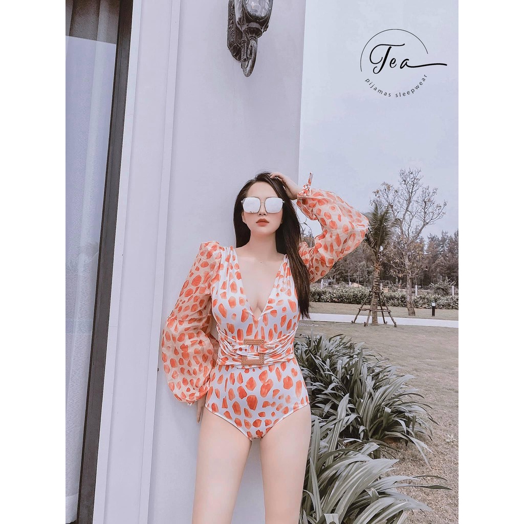 TEA STORE Bikini Một Mảnh Họa Tiết Cam Nhạt