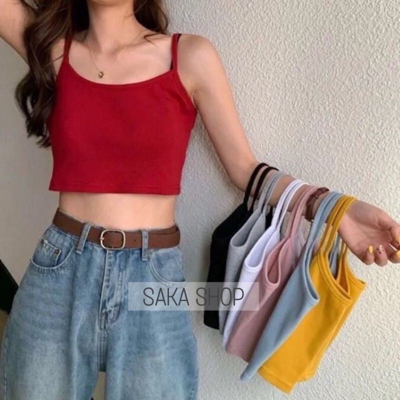 Áo hai dây croptop nữ trơn màu vải mịn mát