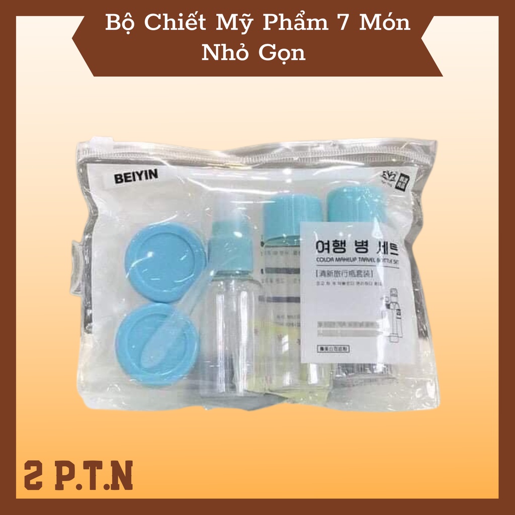 Bộ Chiết Mỹ Phẩm 7 Món Nhỏ Gọn ,Tiện Lợi, Set Chia Nhỏ Mỹ Phẩm Mang Đi Du Lịch Khóa Zip An Toàn