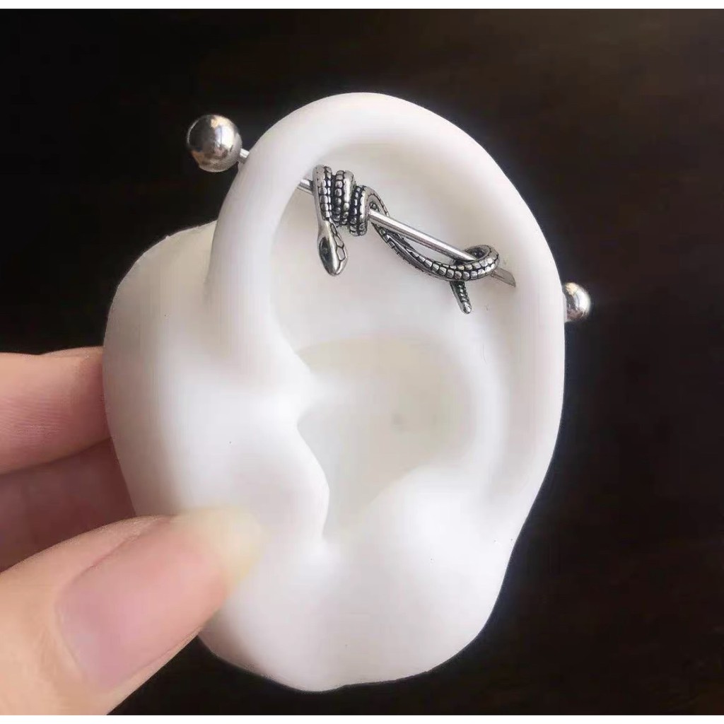 khuyên indus hình con rắn cá tính - khuyên thép ko gỉ