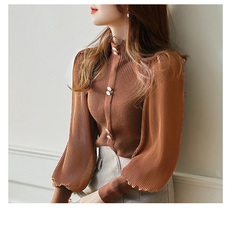 Áo Thun Dệt Kim Tay Phồng Cổ Cao Thời Trang