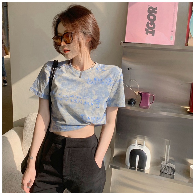 Áo thun croptop ngắn tay nhuộm màu xinh xắn dành cho nữ