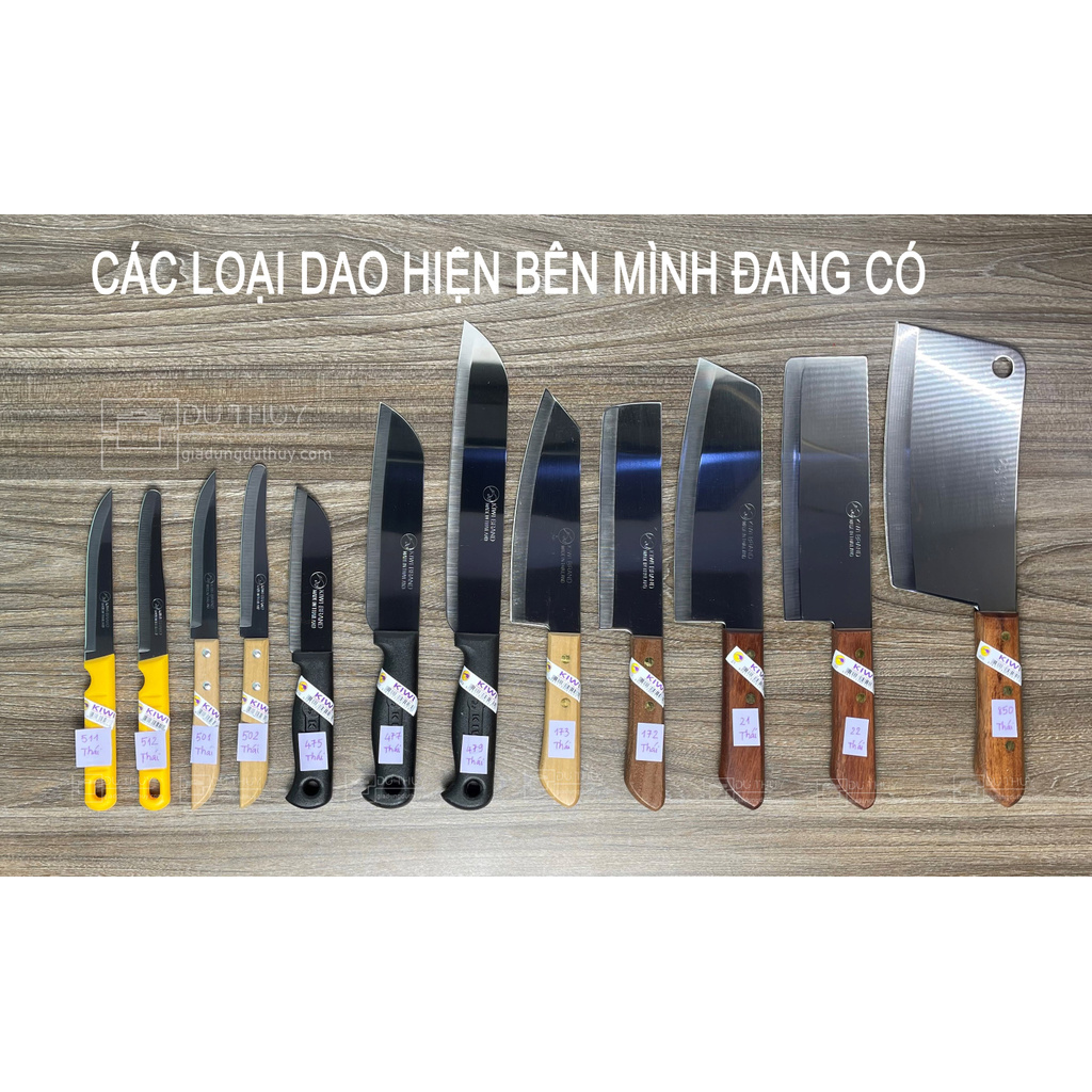 Dao gọt hoa quả đa năng siêu sắc bén, không gỉ cán vàng - cán gỗ, mũi tròn - mũi nhọn chính hãng Thái Lan có tem Kiwi