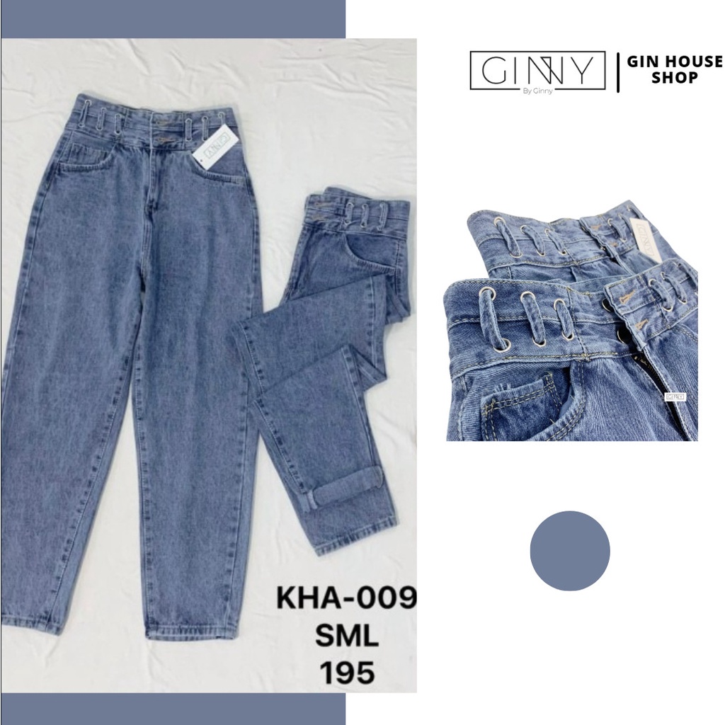 Quần Baggy Nữ Jean Hack Dáng KHA-009 | Quần Jean Cạp Cao | Vải Jean Wash Xịn | GinHouse Shop