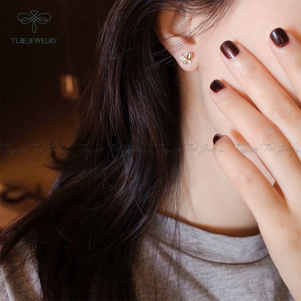 Khuyên tai bạc nữ TLEE hồ điệp nhỏ nạm đá xinh xắn NCJ B0184