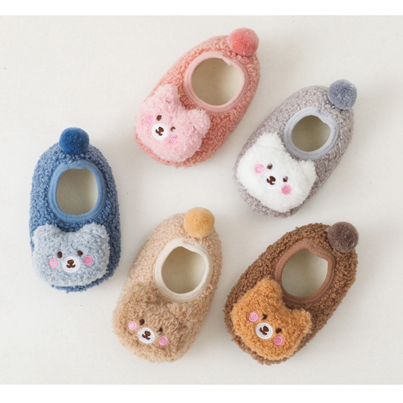 Giày Bông Mềm Chống Trượt Hình Gấu Dễ Thương Cho Bé Trai Và Gái 1-2 Tuổi