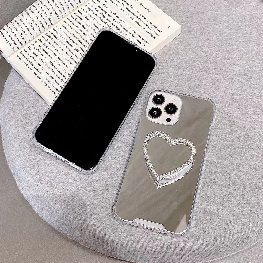 Ốp Điện Thoại Trái Tim 3d Kèm Gương Cho iphone 15promax 14pro 13 pro max 12 pro max 11 pro max xs max xr x 7 8 plus
