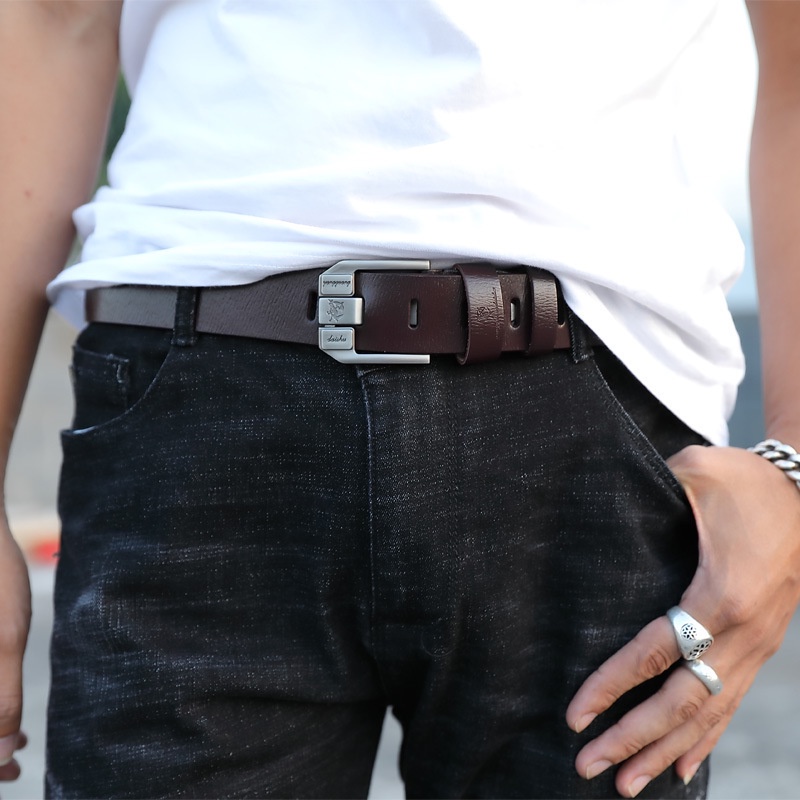 Men's leather belt pin buckle belt fashion leather belt leisure wild